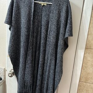 K Accessories Womens Open Front Cardigan Sweater Fringe Hem Metallic  Black